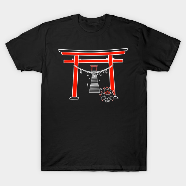 White Kitsune Shrine Stairs T-Shirt by chillayx